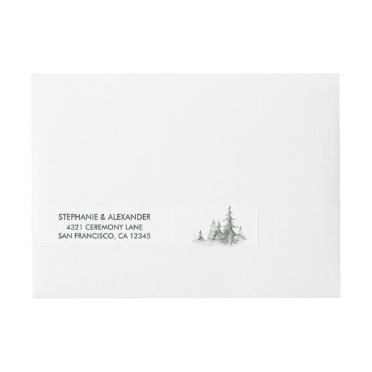 水彩モミの木の冬の結婚式 ラップアラウンド宛名ラベル (正面)