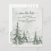 水彩モミの木の冬の結婚式 案内ポストカード (正面/裏面)