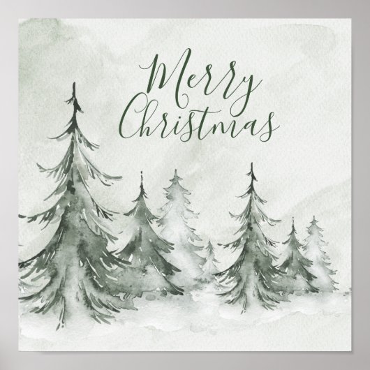 水彩モミの木の冬、クリスマスパーティー ポスター (正面)