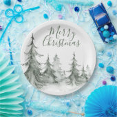水彩モミの木冬クリスマスパーティー ペーパープレート (パーティー)