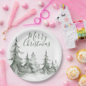 水彩モミの木冬クリスマスパーティー ペーパープレート (パーティー)