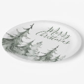 水彩モミの木冬クリスマスパーティー ペーパープレート (アングル)