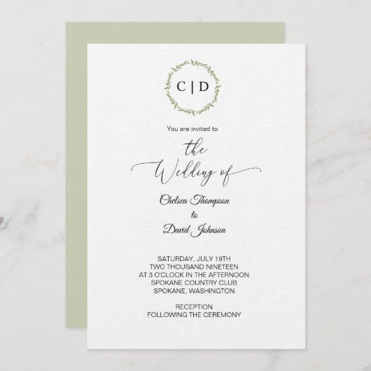 水彩モミニマルノグラムイニシャル招待状 招待状 (正面/裏面)