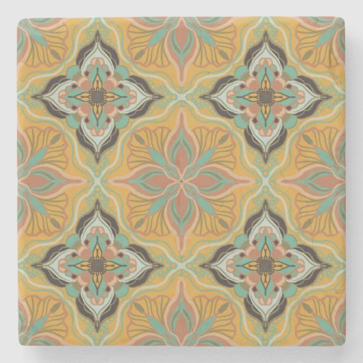 水彩モロッコイエローフローラタイル ストーンコースター (正面)
