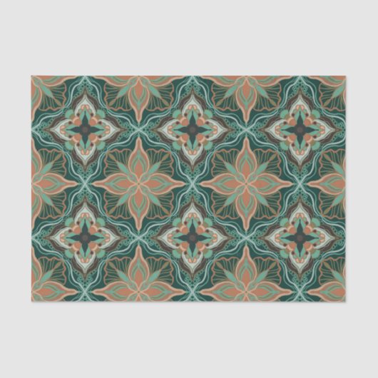 水彩モロッコティール（緑がかった色）フローラタイル 薄葉紙 (正面)