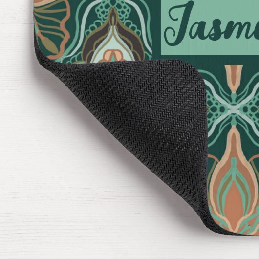 水彩モロッコティール(緑がかった色)フローラ パーソナライズされた マウスパッド (コーナー)