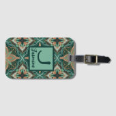 水彩モロッコティール（緑がかった色）フローラ ラゲッジタグ (正面横)