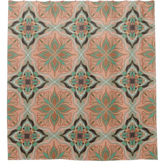 水彩モロッコピンクフローラタイル シャワーカーテン (正面)