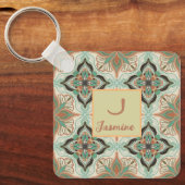 水彩モロッコフローラタイルパーソナライズされた キーホルダー (正面)