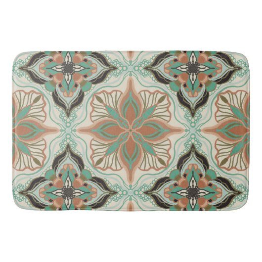 水彩モロッコフローラタイル バスマット (正面)