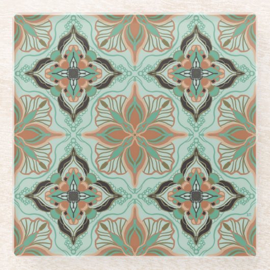 水彩モロッコヴィンテージフローラタイルコースター ガラスコースター (正面)