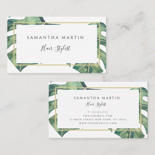 水彩モンスターグリーンリー金ゴールド名刺 名刺 (正面/裏面)