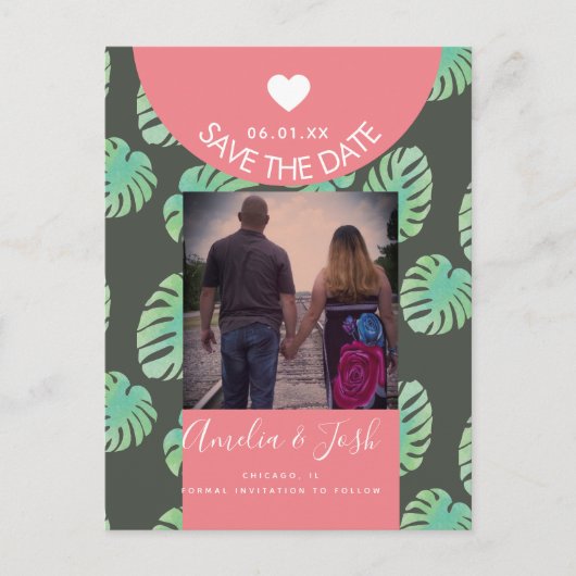 水彩モンスターズピンク日付ポストカードを保存 ポストカード (正面)