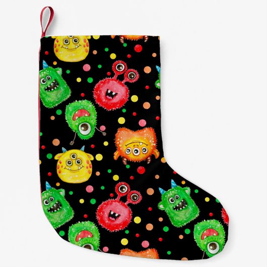 水彩モンスター：かわいいシームレスパターン スモールクリスマスストッキング (正面)