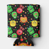 水彩モンスター：かわいいシームレスパターン 缶クーラー (裏面)