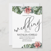 水彩モンステラの枝 グリーン ウェディング 招待状 (正面)