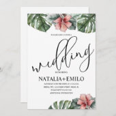 水彩モンステラの枝 グリーン ウェディング 招待状 (正面/裏面)