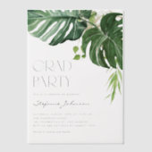 水彩モンステラ葉夏期卒業 ベラム紙招待状 (正面)