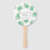 水彩モンステラ ウェディング ラウンド ハンドファン (正面)