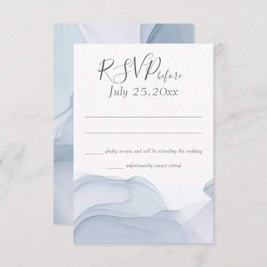 水彩モーションブルー結婚の反応 招待状 (正面/裏面)