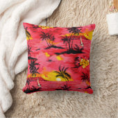 水彩ヤシのシルエットとビーチ クッション (ブランケット)