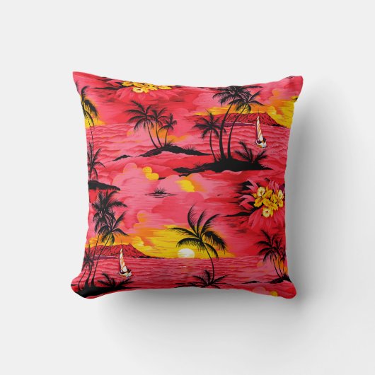 水彩ヤシのシルエットとビーチ クッション (正面)