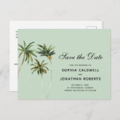 水彩ヤシの木トロピカル日付を保存 案内ポストカード (正面/裏面)