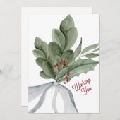 水彩ヤドリギパーソナライズされたー シーズンカード (正面/裏面)