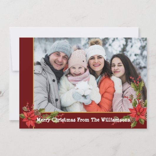 水彩ヤドリギレッド金ゴールドフレームクリスマス シーズンカード (正面)