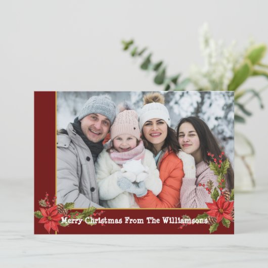 水彩ヤドリギレッド金ゴールドフレームクリスマス シーズンカード (スタンド正面)