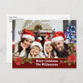 水彩ヤドリギ赤バンドクリスマス写真 シーズンポストカード (正面/裏面)