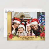 水彩ヤドリギ金ゴールドフレームクリスマス写真 シーズンポストカード (正面/裏面)