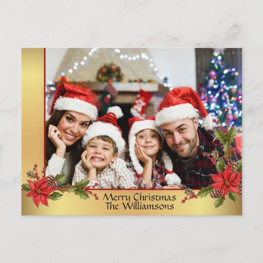 水彩ヤドリギ金ゴールドフレームクリスマス写真 シーズンポストカード (正面)
