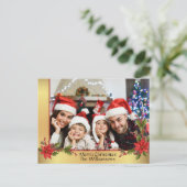 水彩ヤドリギ金ゴールドフレームクリスマス写真 シーズンポストカード (スタンド正面)