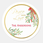 水彩ヤドリギ |パーソナライズされた休日 ラウンドシール (正面)