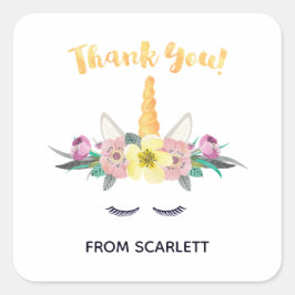 水彩ユニコーンありがとうステッカー スクエアシール