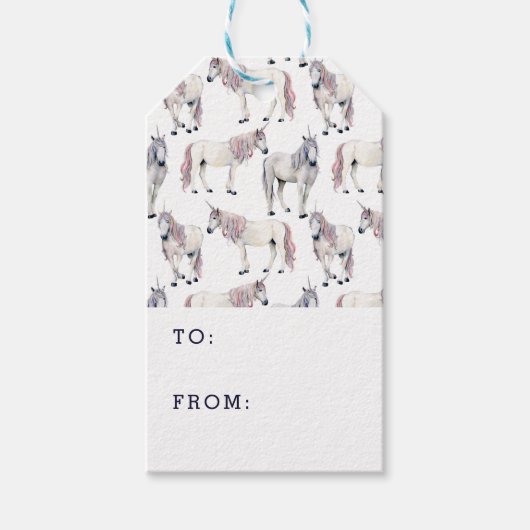 水彩ユニコーンおとぎ話パターン ギフトタグ (正面)