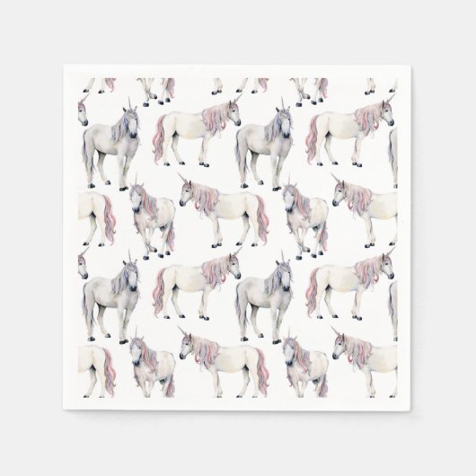 水彩ユニコーンおとぎ話パターン スタンダードカクテルナプキン (正面)
