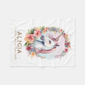 水彩ユニコーンおよびフローラリースベビーブランケット フリースブランケット (正面(横))