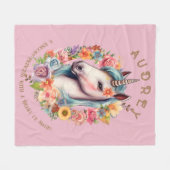 水彩ユニコーンとフローラリース フリースブランケット (正面(横))