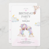 水彩ユニコーンとレインボーバースデーパーティー 招待状 (正面/裏面)