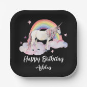 水彩ユニコーンとレインボーパーソナライズされた ペーパープレート (正面)