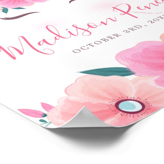 水彩ユニコーンの顔の花と星の赤ちゃん ポスター (角)