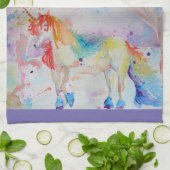 水彩ユニコーンアートキッチンパープルラベンダー キッチンタオル (折り畳み)