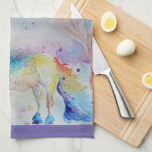 水彩ユニコーンアートキッチンパープルラベンダー キッチンタオル (四つ折り)