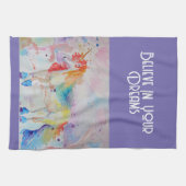 水彩ユニコーンアートキッチンパープルラベンダー キッチンタオル (横)