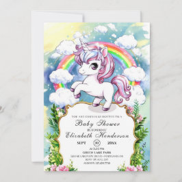 水彩ユニコーンカスタム赤ちゃんシャワー 招待状