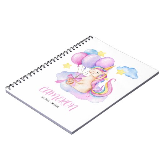 水彩ユニコーンカラフルノートブパーソナライズされたック ノートブック (左側)