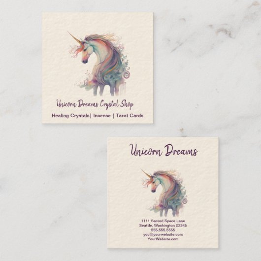 水彩ユニコーンスクエアビジネスカード スクエア名刺 (正面/裏面)