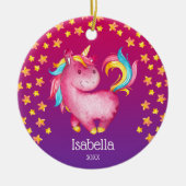水彩ユニコーンスターズガールパーソナライズされた セラミックオーナメント (正面)